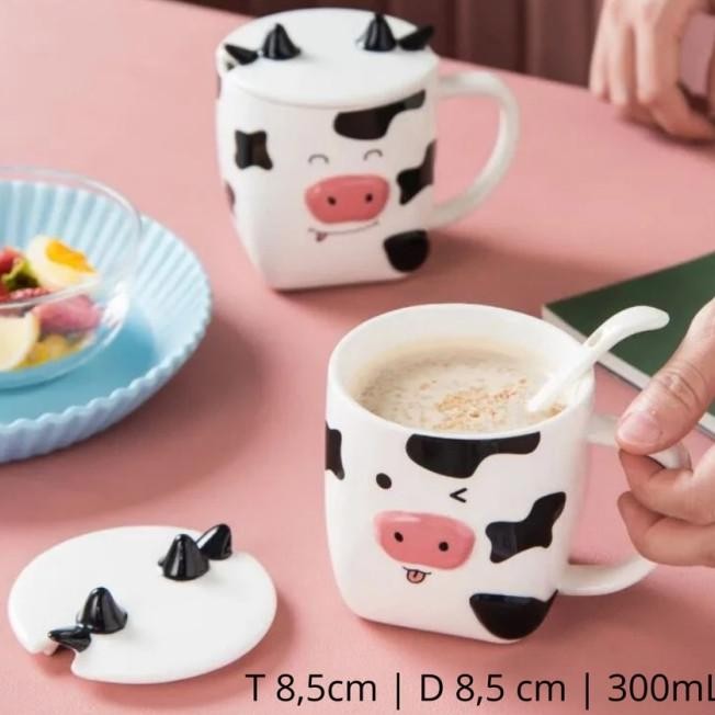 Kawaii-Ushi Mug Kerak Sapi Cow Lucu | Gelas Koleksi Sapi Cow