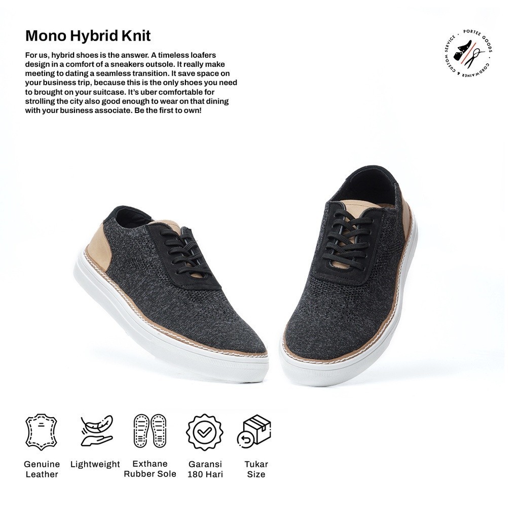 Portee Goods Sepatu Sneakers Pria Mono Hybrid Knit Sneakers Oreo Hitam
