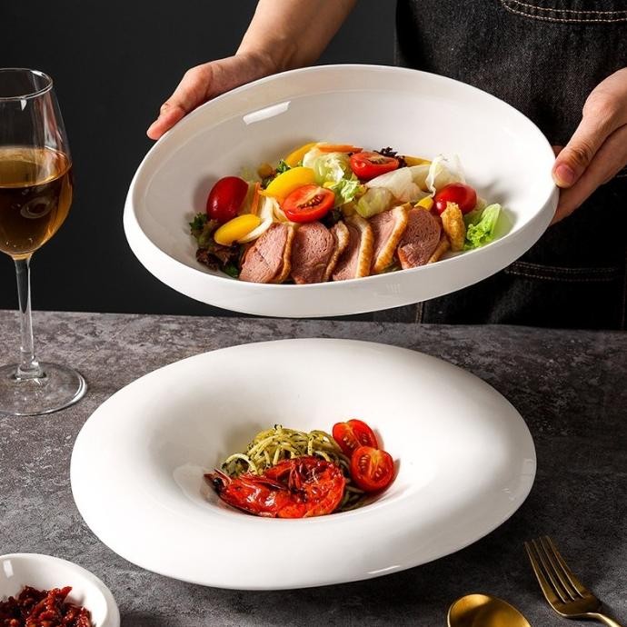 Yuka Serving Bowl / Mangkok Saji Makan Lauk Oval Putih Mewah Aesthetic BS76