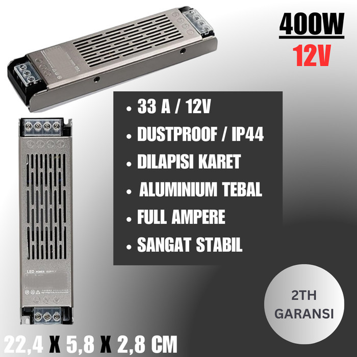 Cuci Gudang Trafo Slim 12V 33.3A 400W Full Led Strip Led Travo Cctv Tipis Garansi