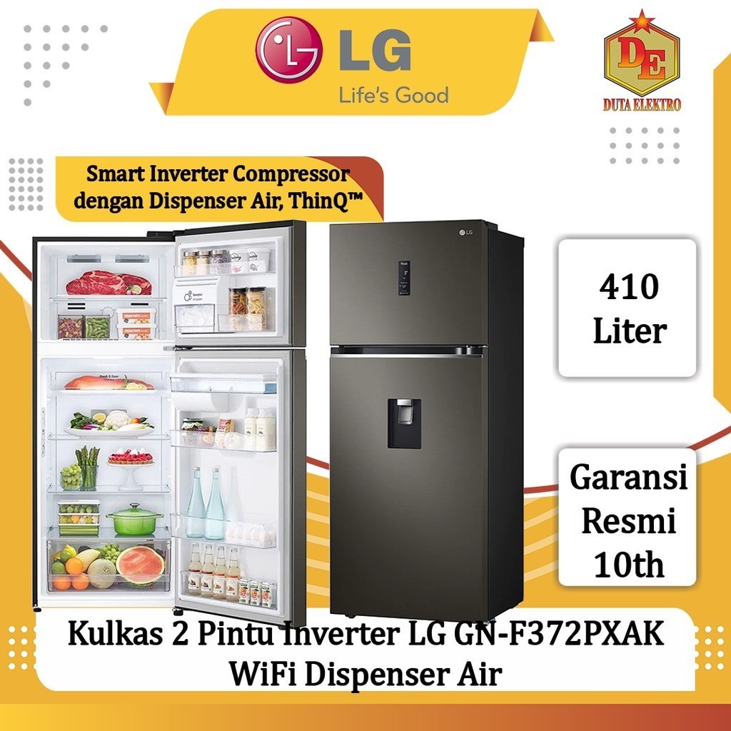 Kulkas 2 Pintu LG GNF 372 PXAK WiFi Dispenser Air Inverter