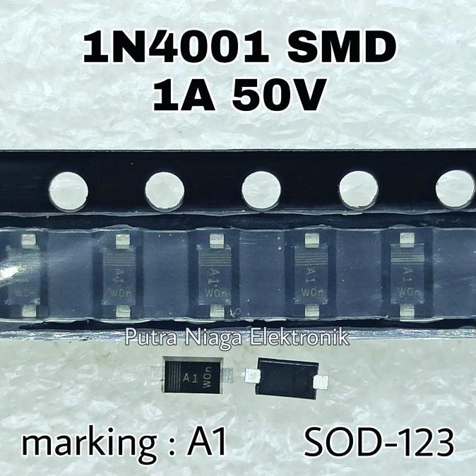 Baru (10) Dioda SMD 1N4001 1A 50V SOD123 / IN4001 SOD-123 1N 4001 Marking : A1 putr4n Buru Order