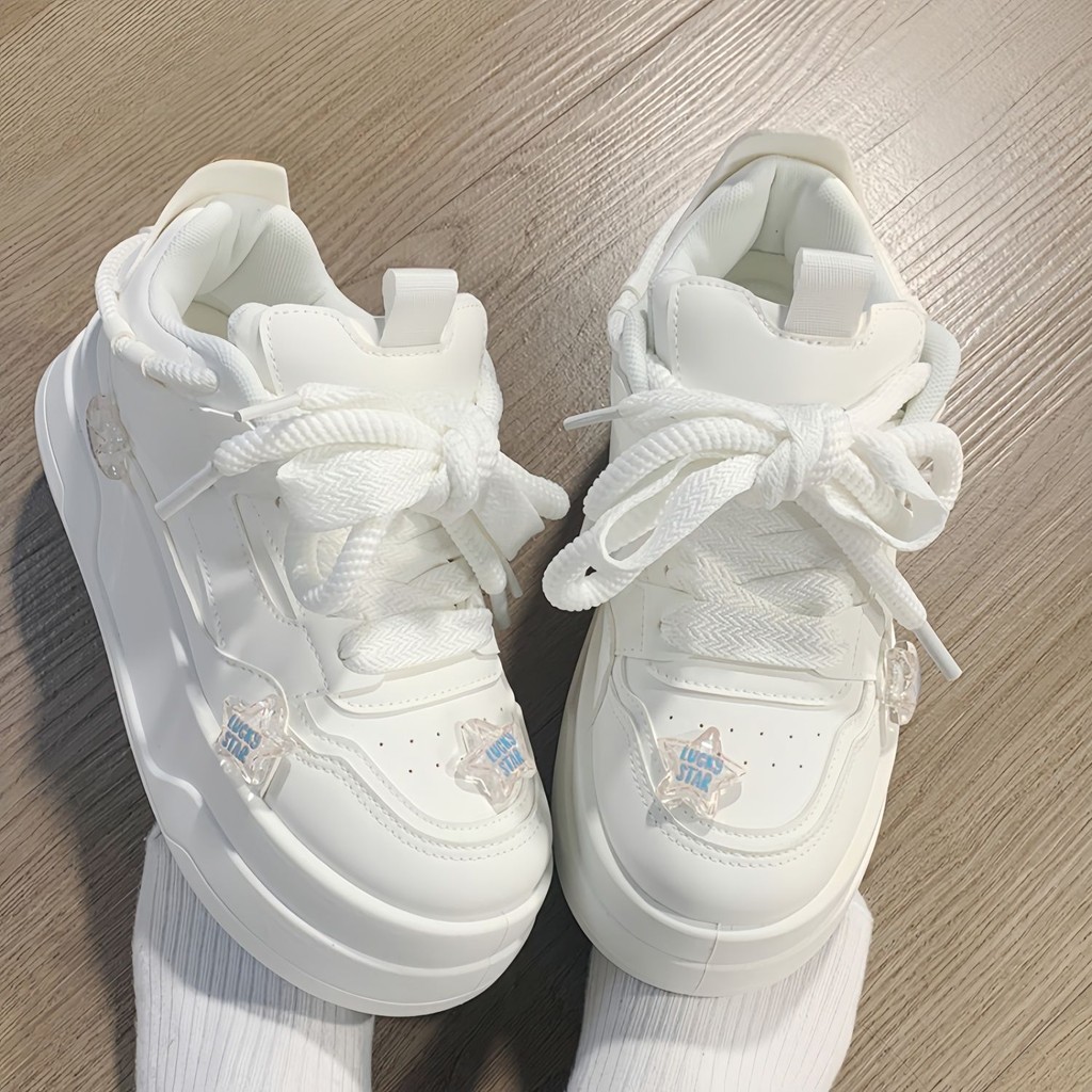 Sepatu Platform Wanita Berkualitas Tinggi Sepatu Putih Serbaguna