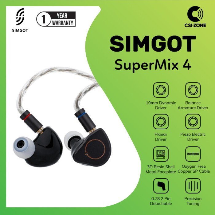 SIMGOT SuperMix 4 Hybrid Driver 1DD+1BA+1PZT+1Planar In Ear Monitor Earphone