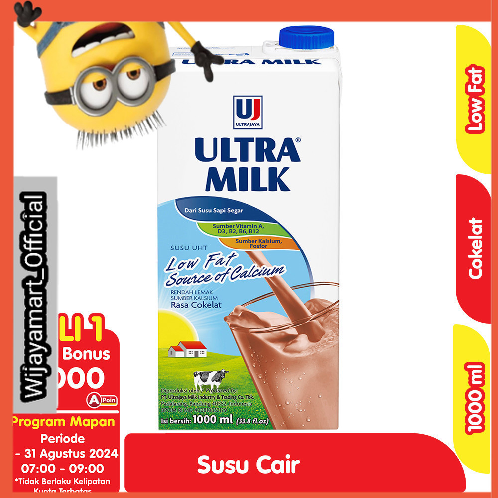 

Ultra Milk Susu UHT Rendah Lemak Cokelat Kotak 1 L