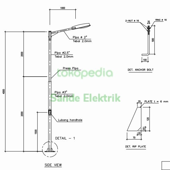 Promo Tiang Lampu Taman Pju Bulat 4M 4 Meter Single T Galvanized