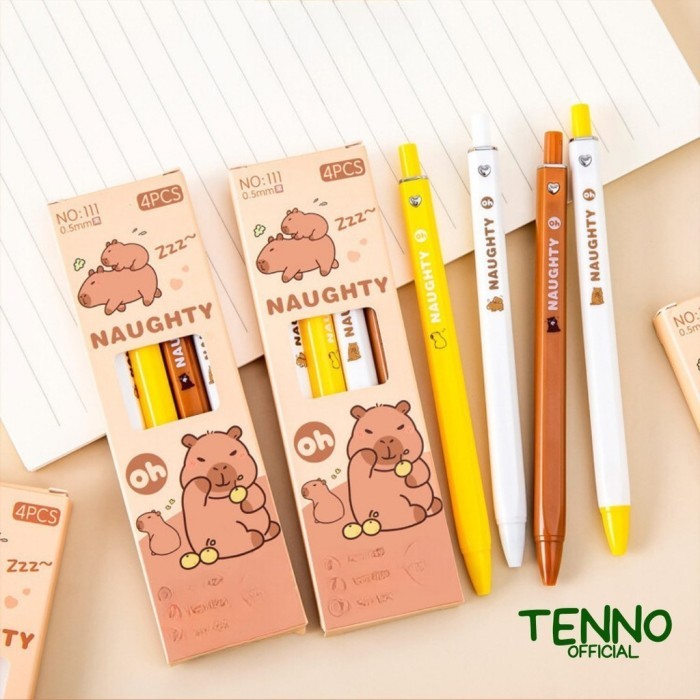 

Terbaru TENNO Bolpen Pulpen Gel Pen Isi 4 Pcs 0.5 mm Capybara Lucu Ballpoint Gelpen Alat Tulis