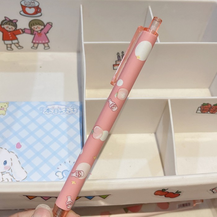 

Terbaru 6pcs Kawaii Pen Cute Pink Peach Pen Black Ink Office School Supplies Pen Set Japanese