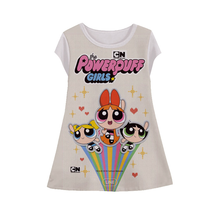 Baju Dress Kartun Anak Lengan Pendek Kartun 3D Printing The Powerpuff Girls Tunik-Powerpuff-9-design