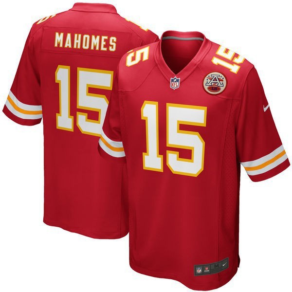 Kaus Sepak Bola NFL Mens Chiefs 15 Patrick Mahomes Jersey Sepak Bola Merah Putih |AE58F190|