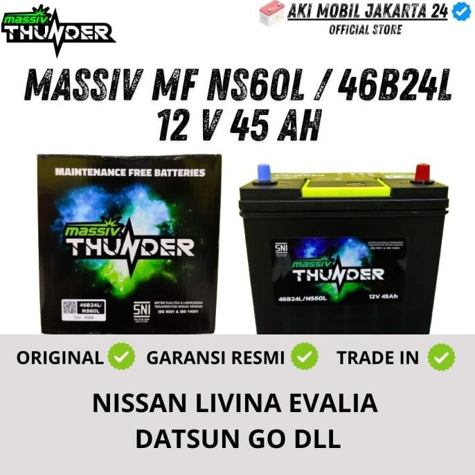 Aki Mobil Nissan Grand Livina MASSIV MF NS60L Aki Kering 12V / 45 Ah AKI KERING