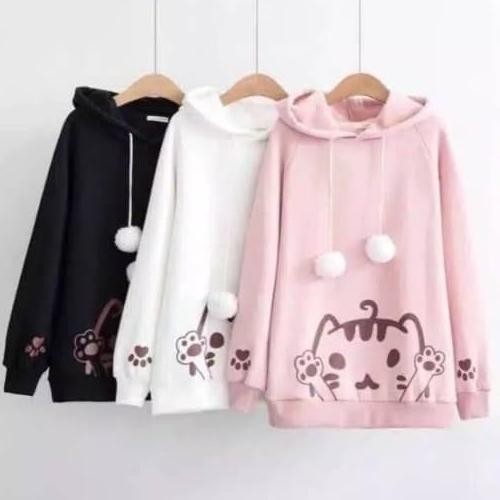 SWEATER HOODIE WANITA KUCING POM