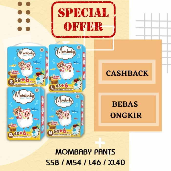 Mombaby Pants Popok Bayi Pempers Mom Baby S58 M54 L46 Xl40