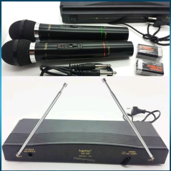 Mic Homic HM-306 Double Microphone/Mic Tanpa Kabel/Microphone Wireless