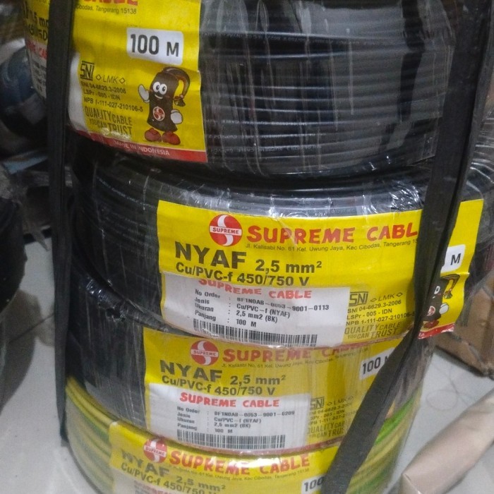 Kabel Nyaf 2.5Mm Supreme , 50 Mtr 5Warna , Nyaf 1X2.5Mm , Isi Serabut