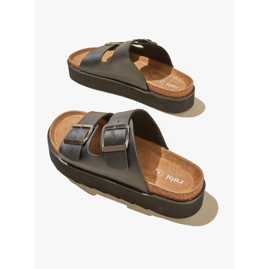 Rubi - Sandal Wanita - Rex Flatform Bule Slide - Bla Vegan Leather