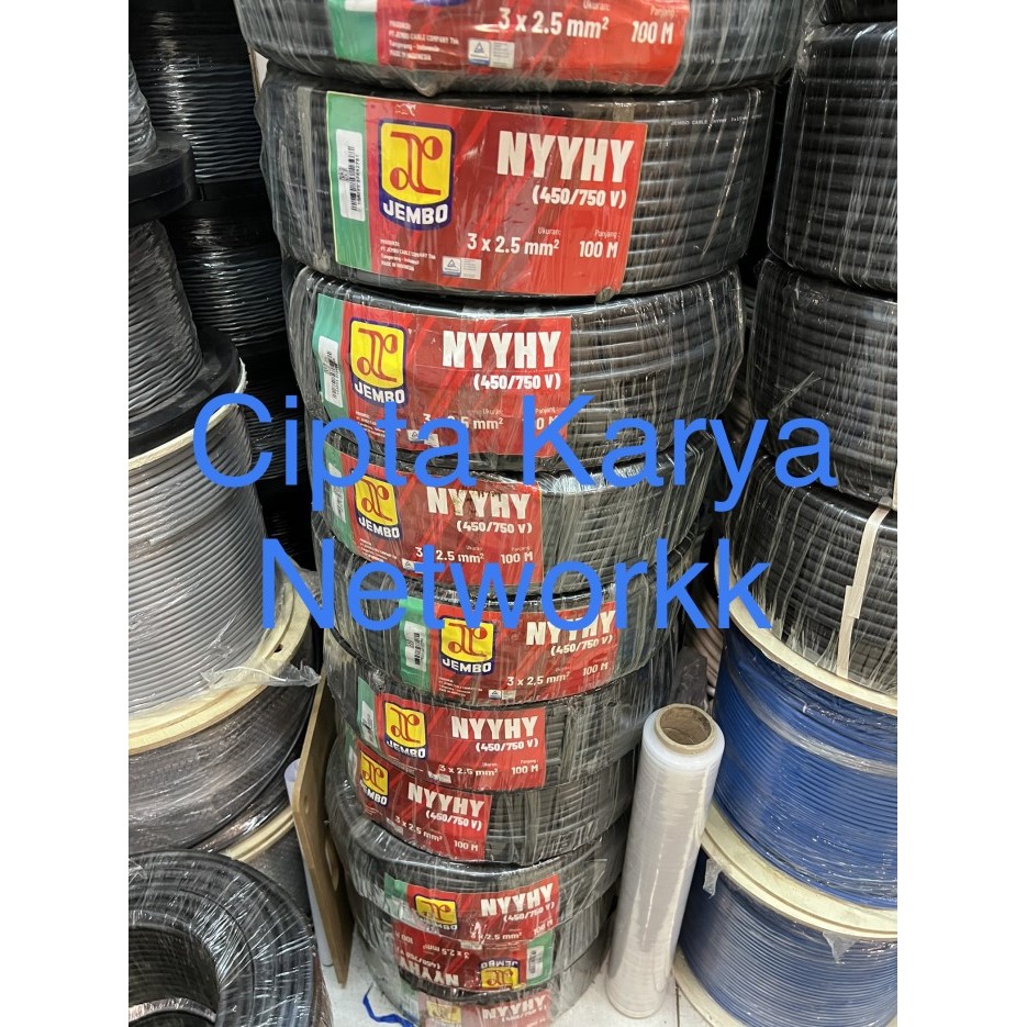 Kabel Jembo Nyyhy 3X2.5 Serabut Hitam 50M / Nyyhy 3X2,5 Jembo 3X2.5Mm