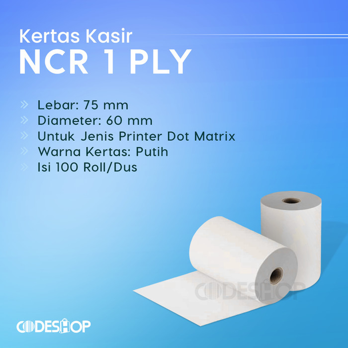 

1 Dus Kertas Struk Kasir Hvs Ncr 60 X 75 Mm - 1Ply - Hvs Ncr 1 Ply Terlaris