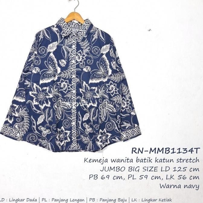 KEMEJA WANITA JUMBO 3L - 5L LD 120, 125, 130 CM BATIK KATUN STRETCH
