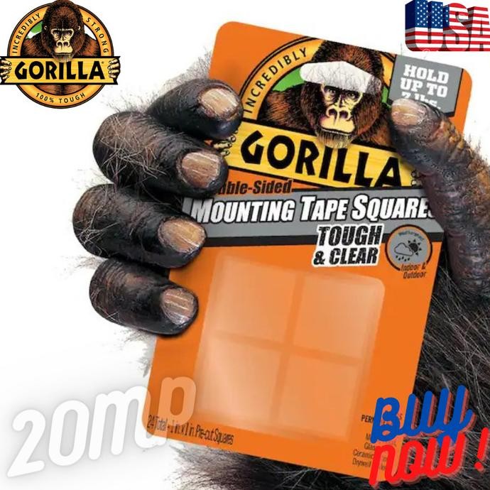 

BEBAS ONGKIR - Gorilla Tough & Clear Double Sided Tape Squares 24 Pcs USA Mounting