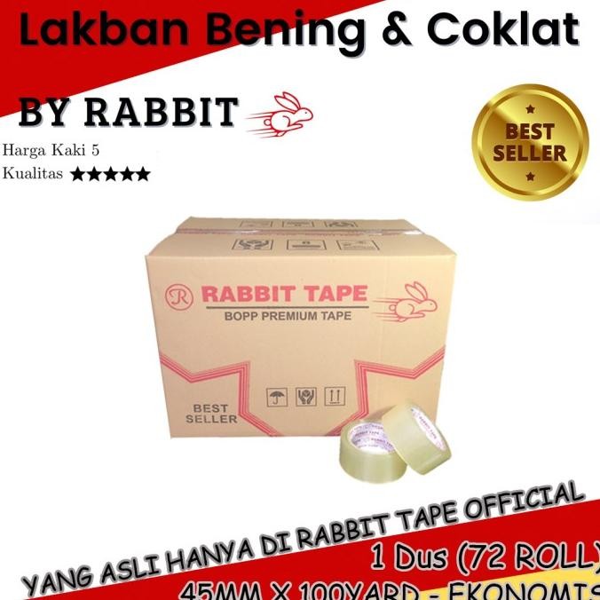 

TERBARU - Lakban Bening / Cokelat [DUS] RABBIT TAPE Ekonomis 45mm x 100 Yard