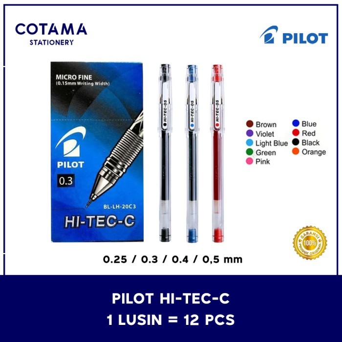 

Pulpen Pilot Hitec C / Pen Hi-Tec 0.25/0.3/0.4/0.5 Mm - 1 Lusin Isi 12 Pcs Terbaik