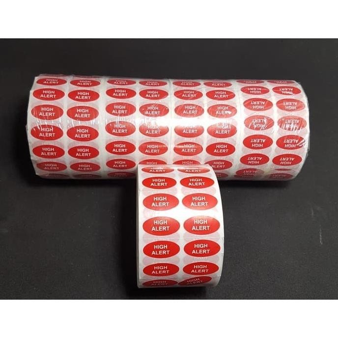 

TERMURAH - STIKER HIGH ALERT MERAH OVAL 20X10mm isi 5000 pcs in ROLL