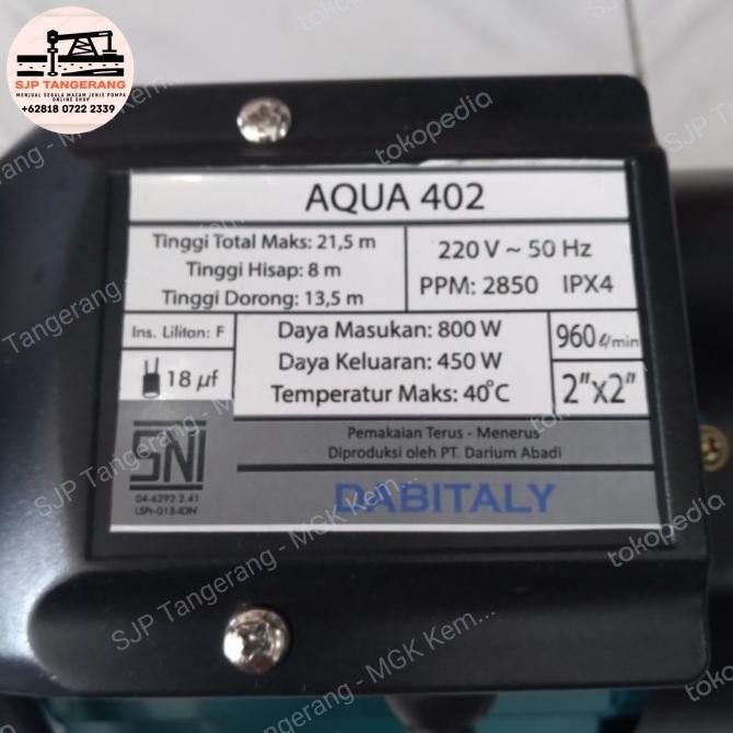 Pompa Centrifugal 2" Dabitaly Aqua 402 / Pompa Dorong 2" 90 Ltr/Min