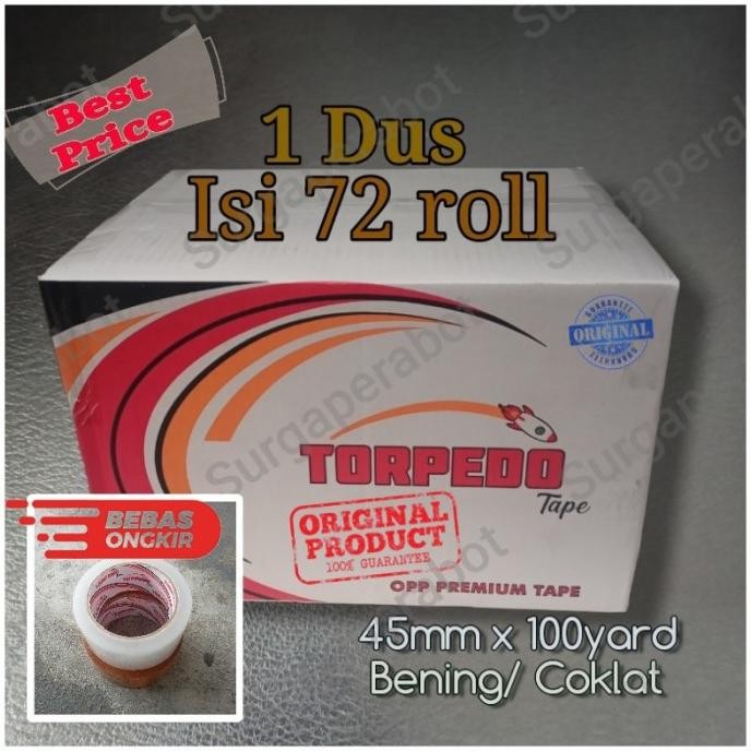 HARGA DISC - Lakban Bening Coklat 45mm x 100 yard Torpedo per dus 2 inch 100y 1 box