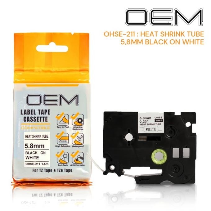 

NEW OEM LABEL HEATSHRINK TUBE 5.8mmX1.5m Black On White For Use On Brother