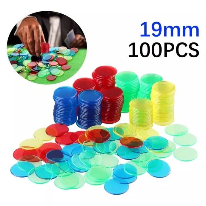 TERBARU KOIN POKER BAHAN PLASTIK 19MM UNTUK BERMAIN BINGO/GAME ISI 100PCS CHIP 