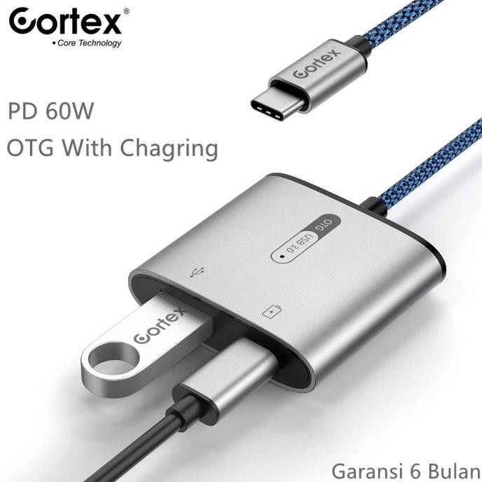 Cortex MH366 Spliter 2in1 USB-C to USB 3.0 OTG + Type-C Charging 60W