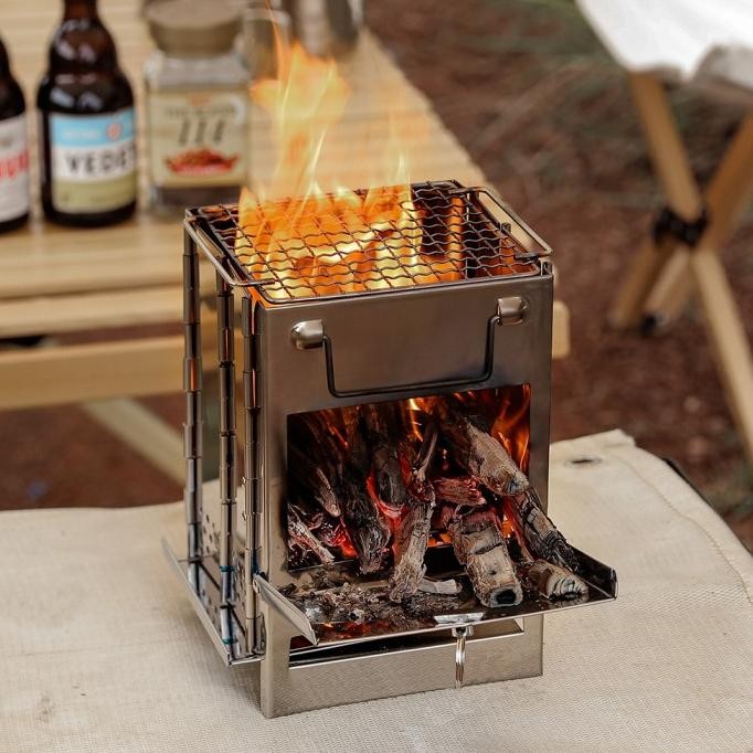 TERBARU - BBQ Stove Kayu Bakar Kompor Api Portable Camping Firewood Stove