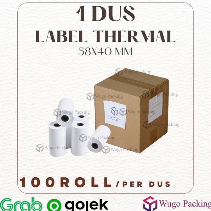 

TERBARU - kertas thermal 58 x 40 mm 1 Dus isi 100 Roll Struk Kasir POS