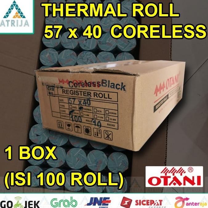 

BEBAS ONGKIR - 1 BOX (100) CORELESS Kertas Struk Thermal Roll OTANI Black 57x40