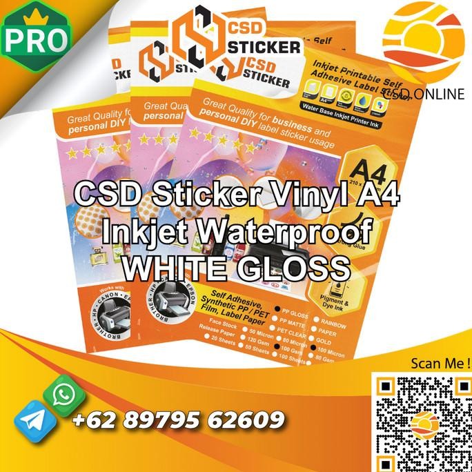 

TERMURAH - CSD Sticker Vinyl Print Inkjet A4 Waterproof Stiker Plastik -Repack 50