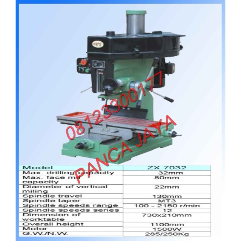 MESIN BOR DUDUK 32MM DRILLING & MILLING-MILING-MILLING MACHINE ZX-7032