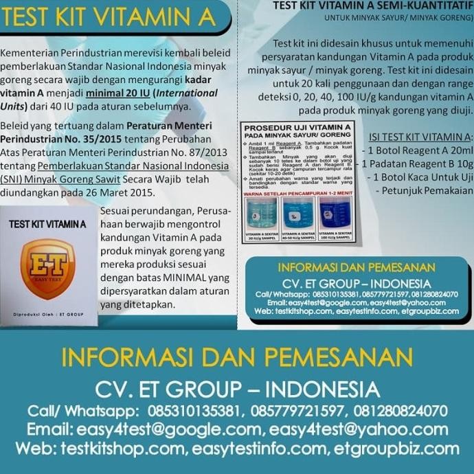 

Test Kit Vitamin A (Produk Minyak Goreng) ET