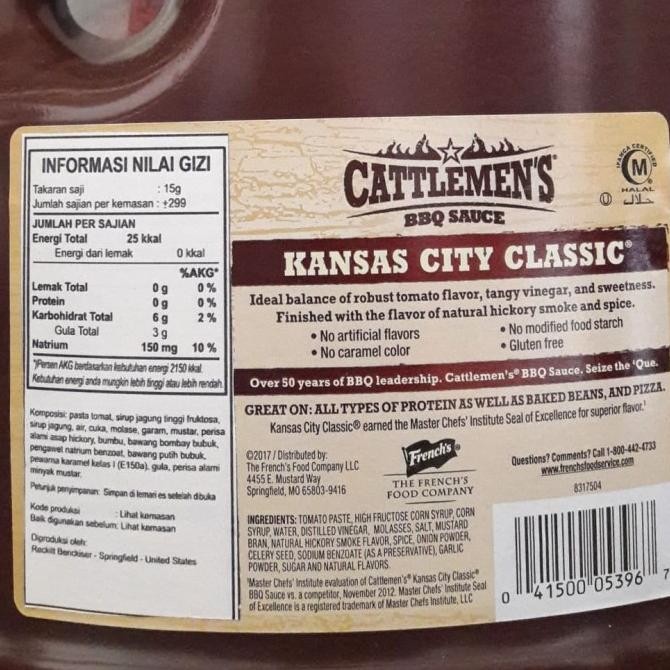 

FRENCH'S CATTLEMEN'S BBQ SAUCE (BARBEQUE) / SAUS / SAOS BBQ 3.78 L