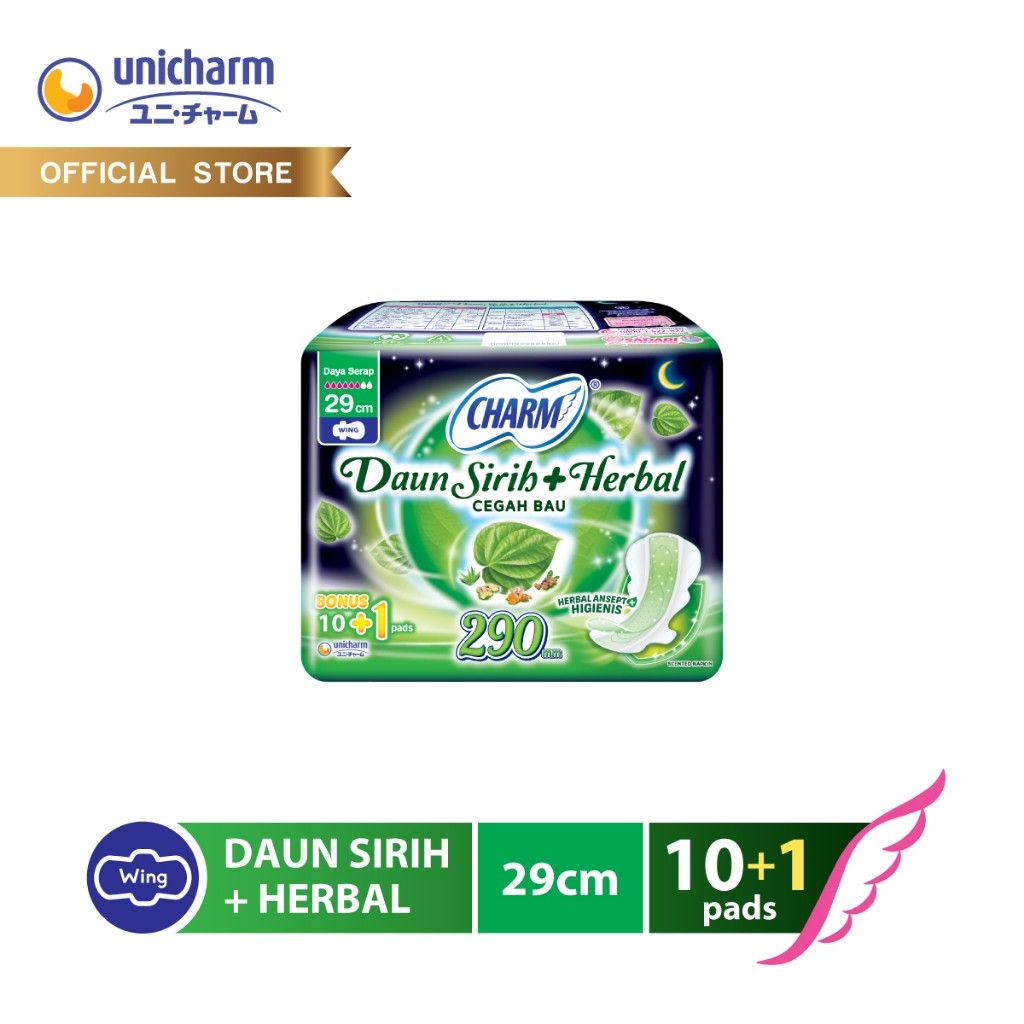 Charm Pembalut Daun Sirih + Herbal Night 29cm 10+1 Pads