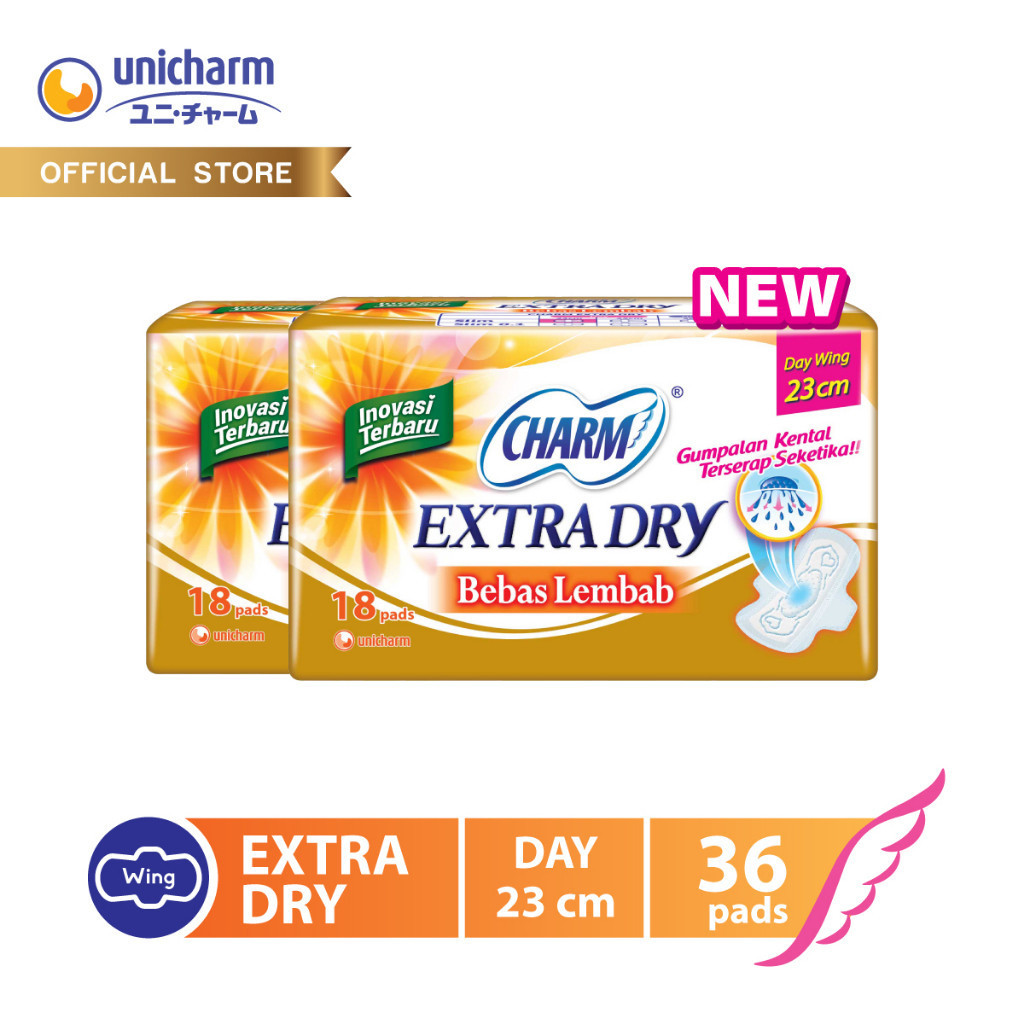 Charm Pembalut Extra Dry Slim Day Wing 23cm 18 pads x 2 Packs