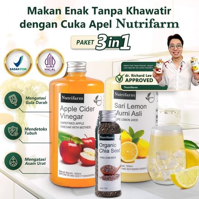 

Nutrifarm Paket 3In1 Cuka Apel Sari Lemon Chia Seed