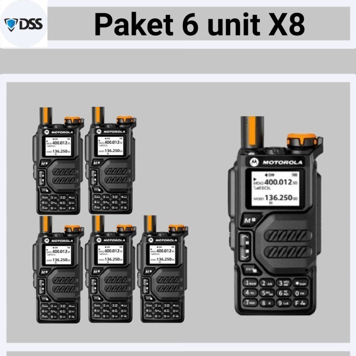 Paket 6 unit X8 walkie talkie motorola dualband Radio HT X8 waterproof