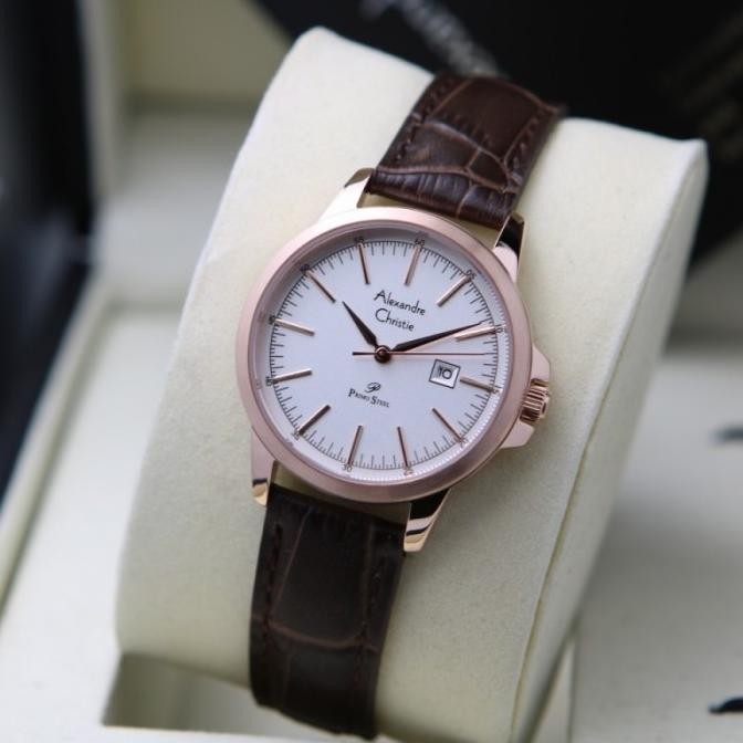 ALEXANDRE CHRISTIE AC1008 AC 1008 ROSEGOLD WHITE LEATHER JAM WANITA