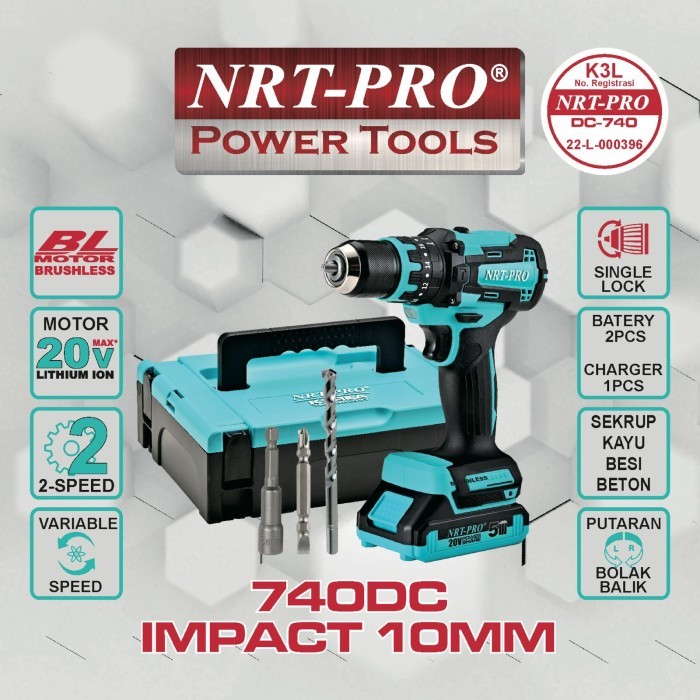 NRT PRO 740DC 740 DC BOR CORDLESS BRUSHLESS MESIN BOR BATRE SET