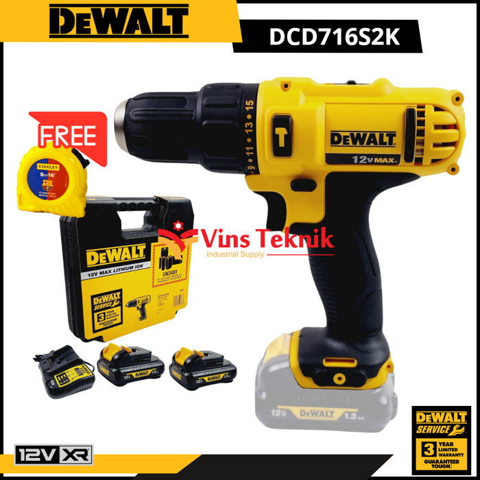 Mesin bor baterai cordless hammer drill DCD716C2K DEWALT DCD716