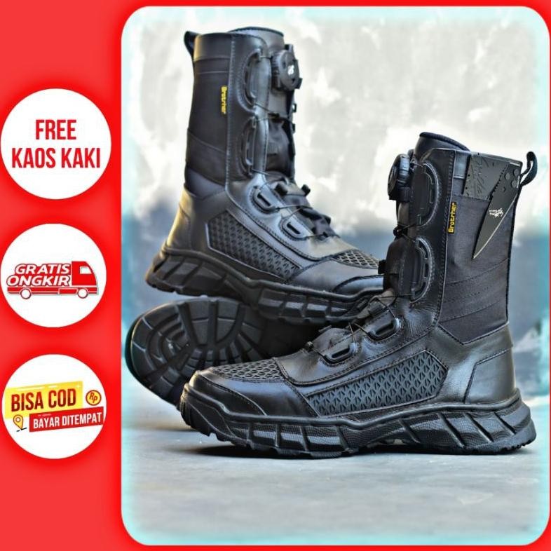 Sepatu Polisi Pdl Pdh Satpam Satpol Pp Boots Tali Putar Kulit Sapi Kombinasi Kordura Anti Air Waterp