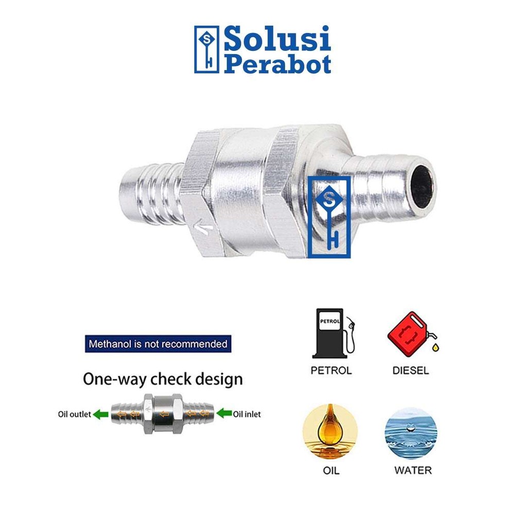 Katup Satu Arah Bahan Bakar 6-12mm AH94 SP / Valve Check  One Way Fuel / Return Aluminum Foot / Sola