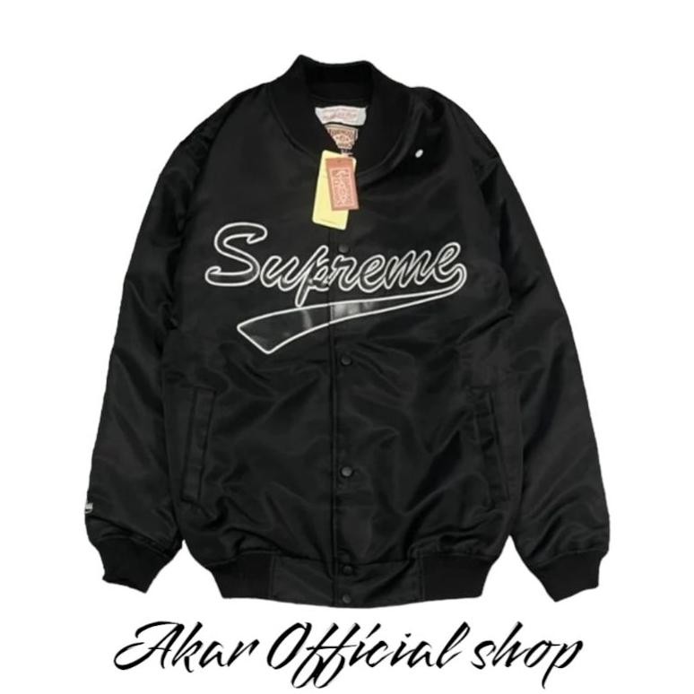 Jaket Varsity Modern Keren Baseball Hitam Supreme Bomber Casual Vintage Pria Wanita Full Bordir Kere