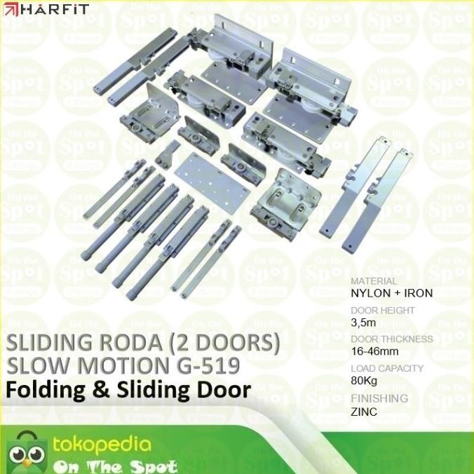 RODA PINTU LEMARI GESER SLIDING DOOR G519 HARFIT 2 DAUN - 4 DAUN PINTU - REL 3,5M SLOWMOTION 1111T